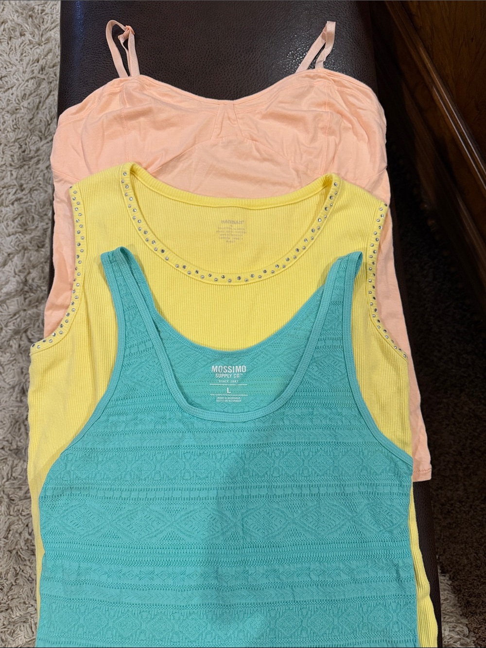 Bundle of 3 tank tops Mossimo. Teal Crochet Tank Hannah Yellow & Decree Peach